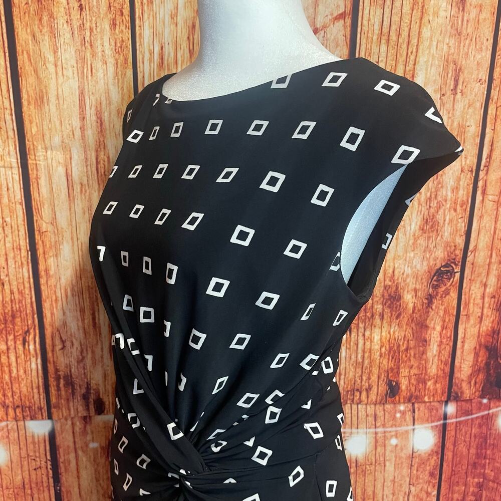 Lauren Ralph Lauren black white graphic print dress sz 12 EUC poly blend stretch